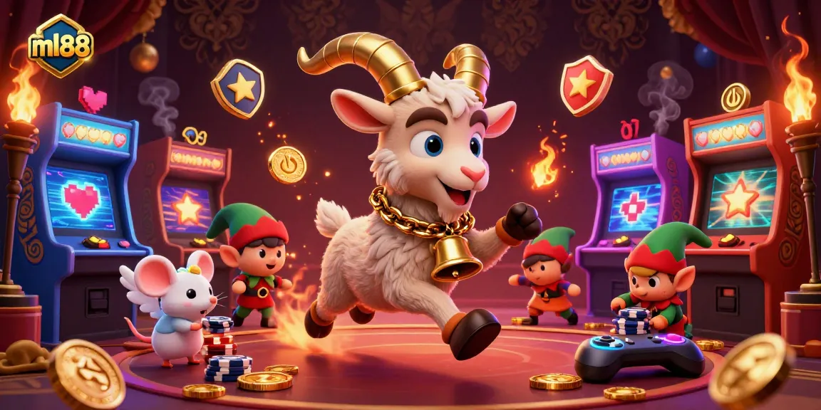 Experience excitement at ml88 with Krampus, angel mouse, and elf gremlins in a vibrant holiday-horror casino scene