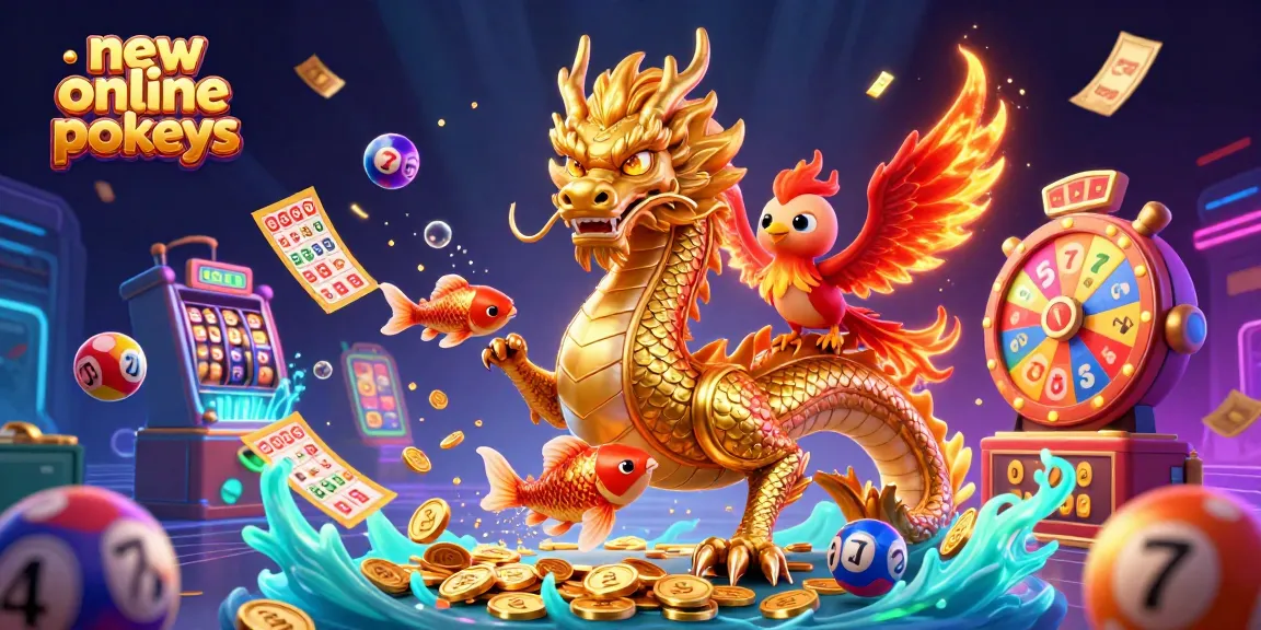 Win big with new online pokies featuring detailed 3D art showcasing magical creatures and vibrant casino elements.