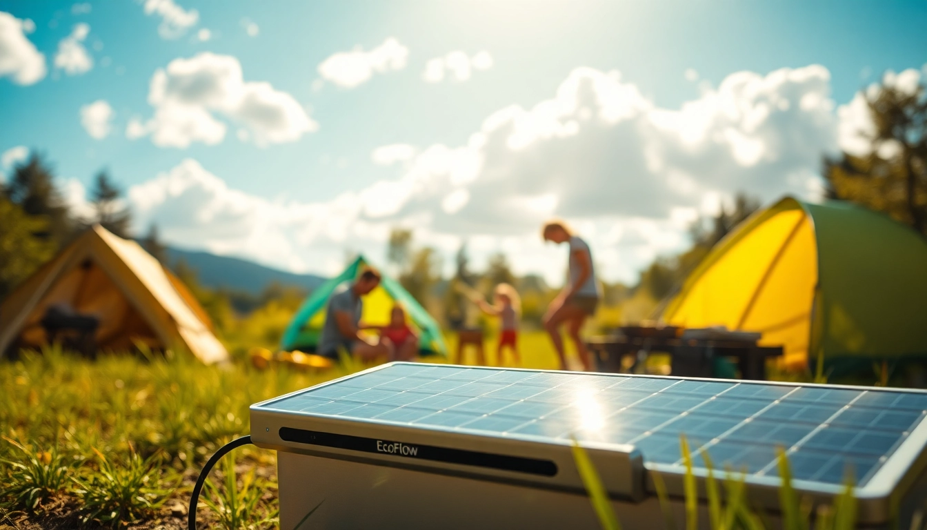 EcoFlow solar power station in use by a family during an outdoor adventure.