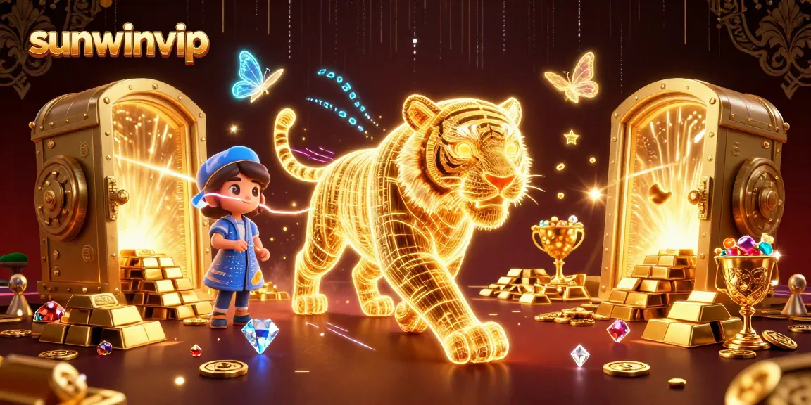 Engage with sunwinvip's dazzling casino experience featuring a neon tiger in a vibrant digital landscape.