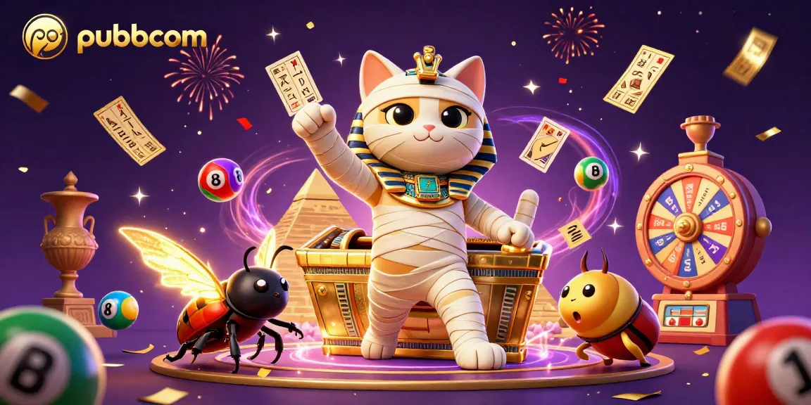 Experience the thrill of pubbcom with a vibrant Egyptian mummy cat and gaming elements