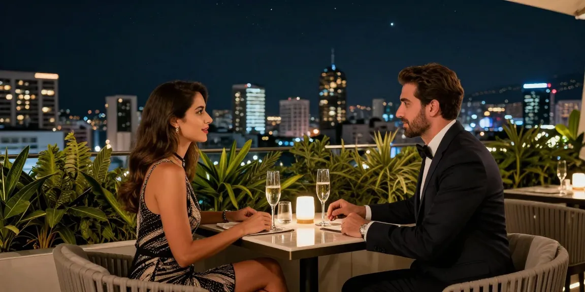 Antalya Escort enjoying a sophisticated evening at a luxury rooftop bar in Antalya.