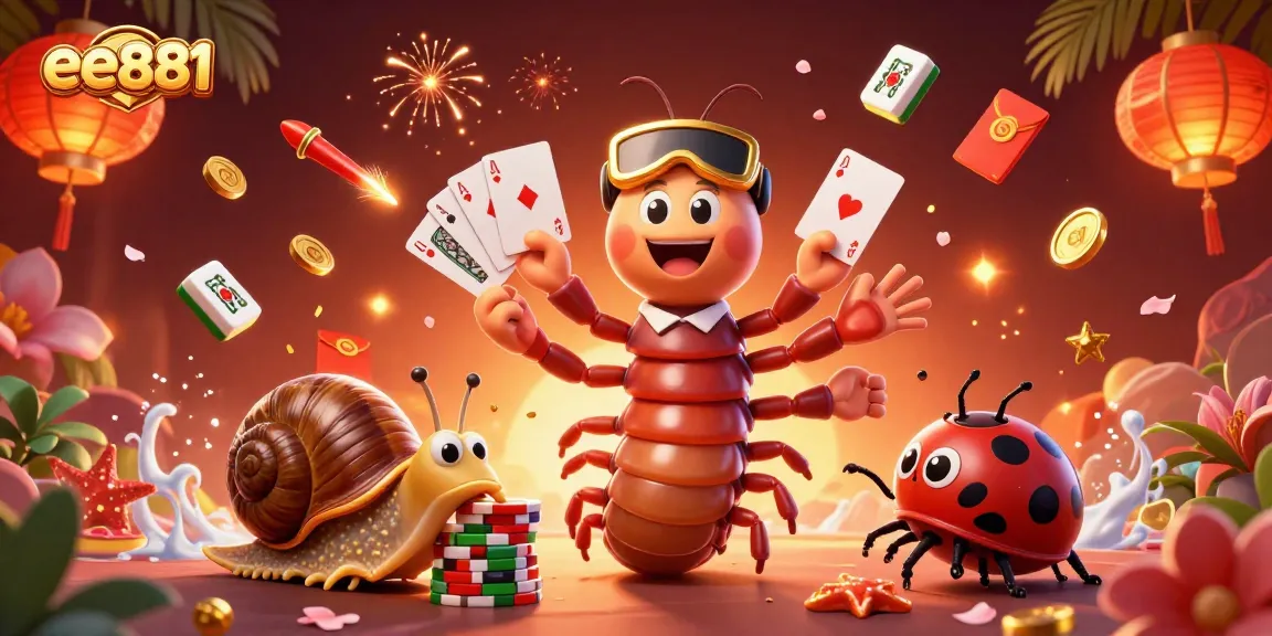 Engage with the exciting adventures of ee881 featuring a festive scene with a cartoon millipede dealer and high-rolling snail.