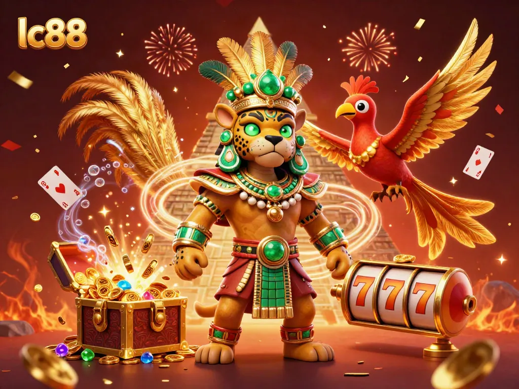 Experience thrills at lc88 with a vibrant 3D illustration, showcasing an exciting casino atmosphere.