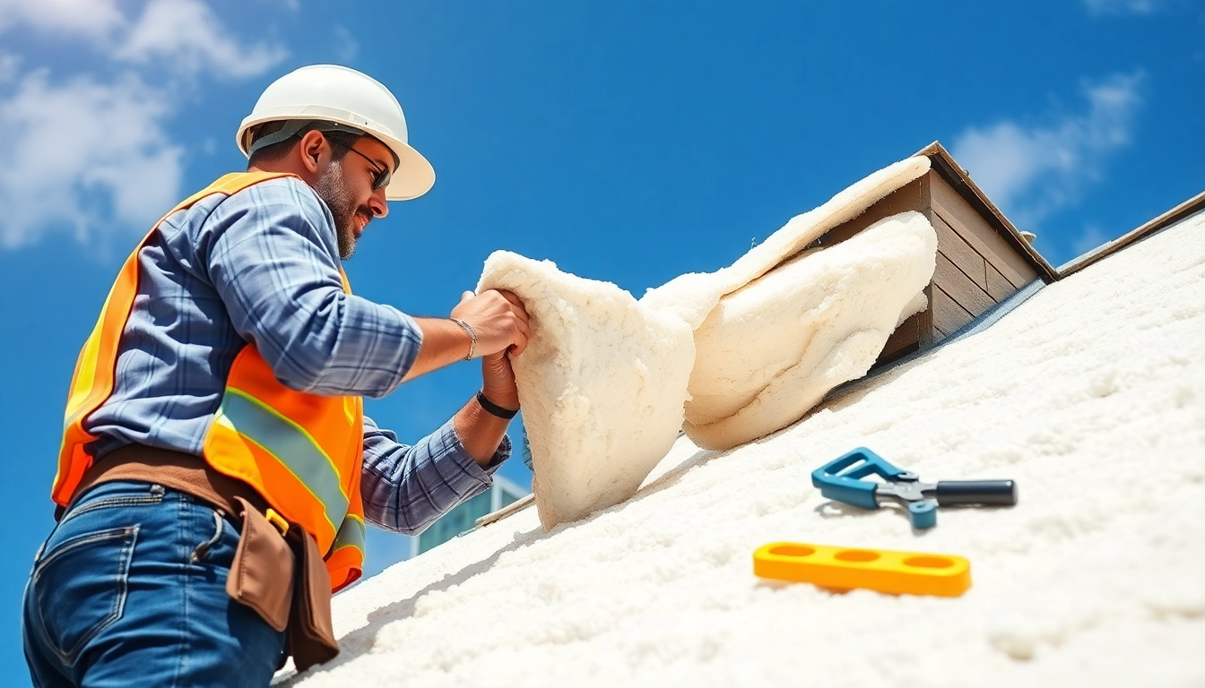 Engaging scene of roof spray foam insulation removal by a professional contractor.