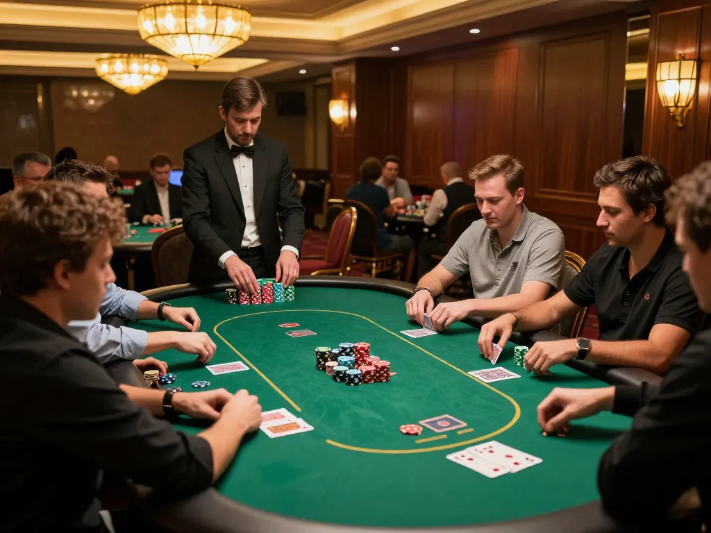 Bet168 players strategizing and betting at a sophisticated casino poker table in vivid detail
