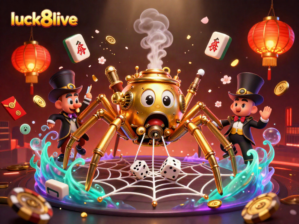 Engage with luck8live's dynamic casino scene featuring steampunk characters and vibrant gaming elements.