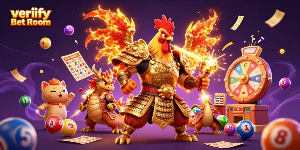 Engage in the excitement of verification at Bet Room with a dynamic scene of colorful gaming elements.