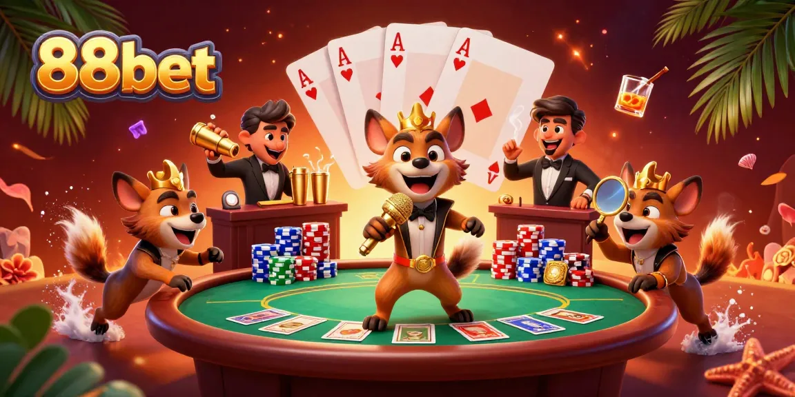 88bet hyenas entertain in a vibrant casino scene full of poker elements.
