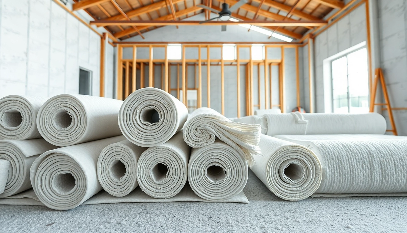 Showcase fiberglass insulation mat in a construction setting, emphasizing its quality and application.