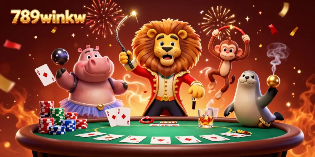 Experience the excitement of casino action with 789winkw in this vibrant 3D carnival scene.