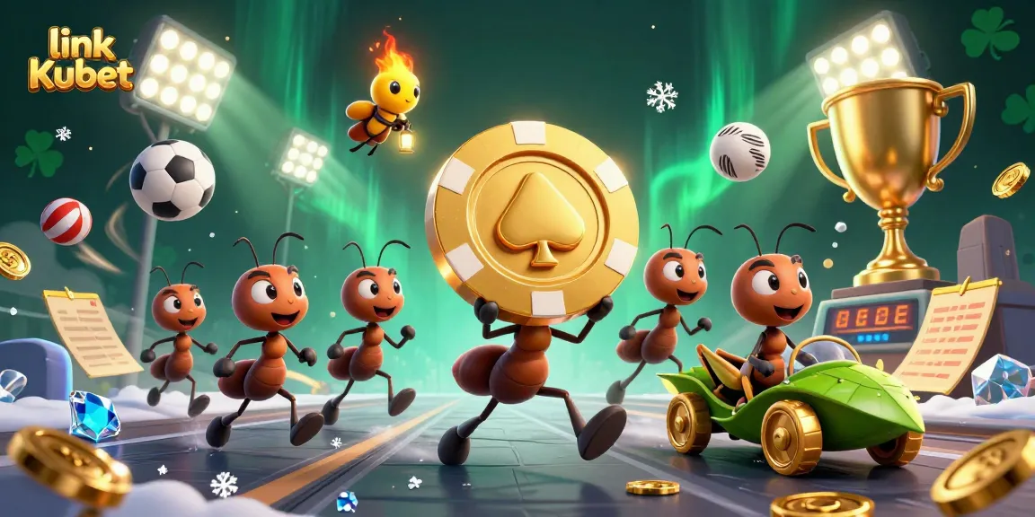 Experience thrilling action with link Kubet as ants execute a heist using a giant poker chip amidst an exciting casino atmosphere.