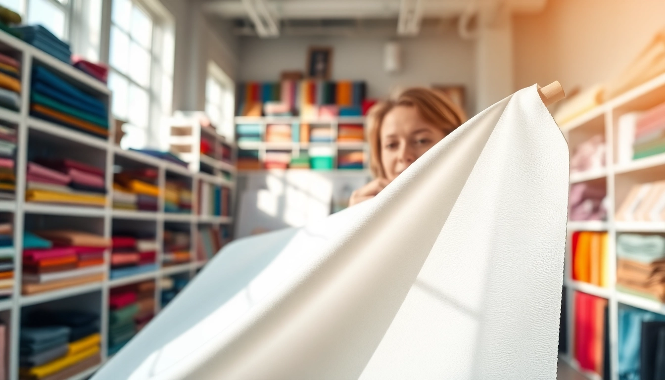 Viscose stof op een kleurrijke stoffenrol in een moderne studio met natuurlijk licht.