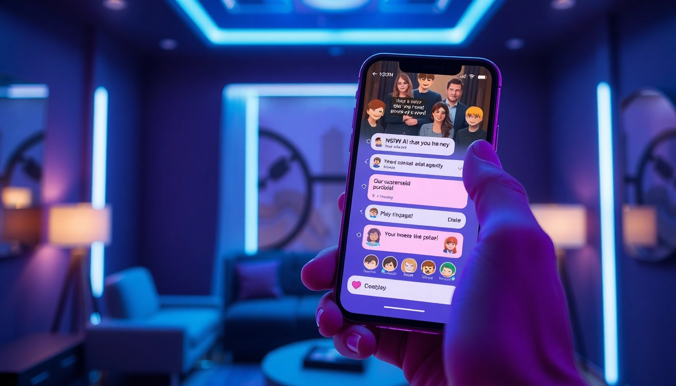 Interactive NSFW AI chat interface displayed on a smartphone, showcasing engaging conversations and customizable characters.