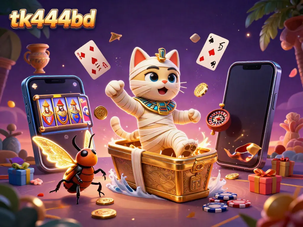 Engage in the thrill of online slots at tk444bd with our dynamic pyramid casino illustration.