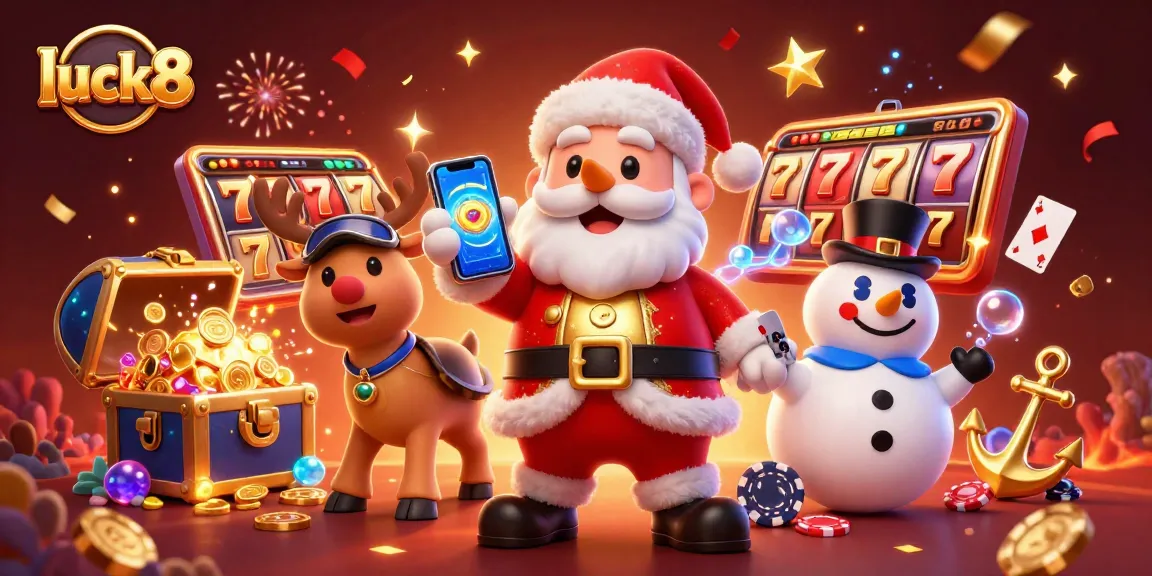 Experience the thrill of luck8 with Santa in a casino scene, featuring jackpots and festive elements.