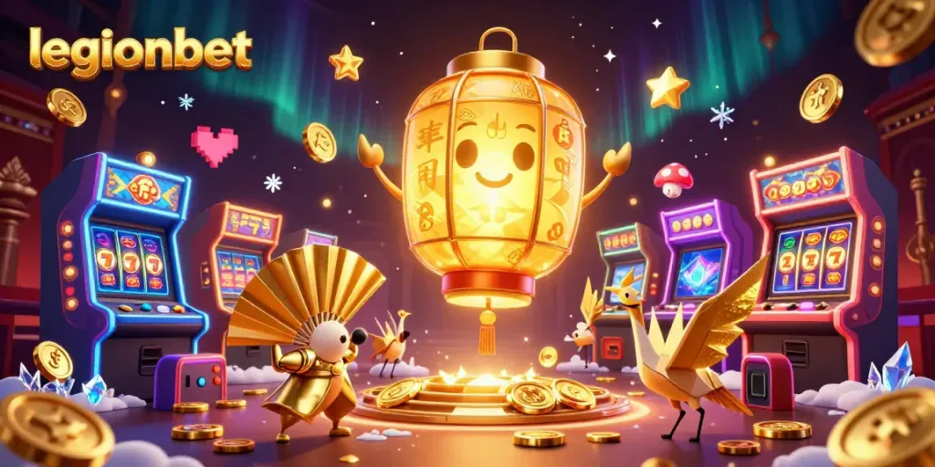 Play slots at legionbet with vibrant casino characters and dynamic game elements.