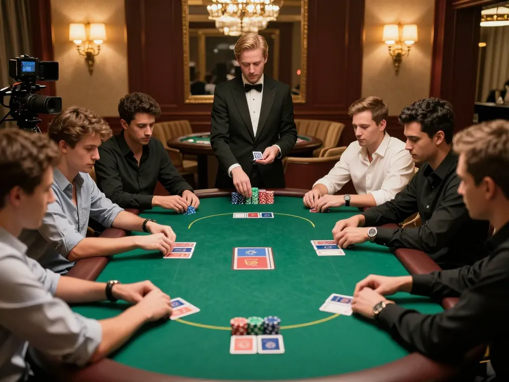 Players engaging in strategic poker game at LU88 VIP room, showcasing intense focus and luxury decor
