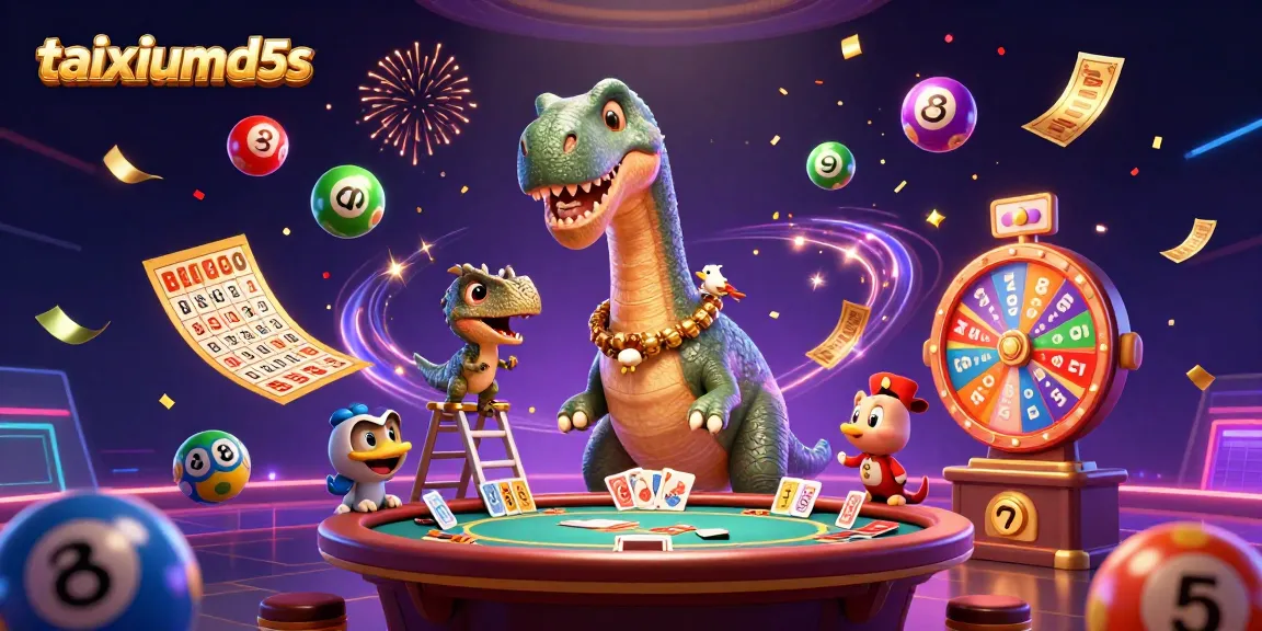Experience big wins with taixiumd5s as a giant brontosaurus oversees the vibrant gaming excitement.