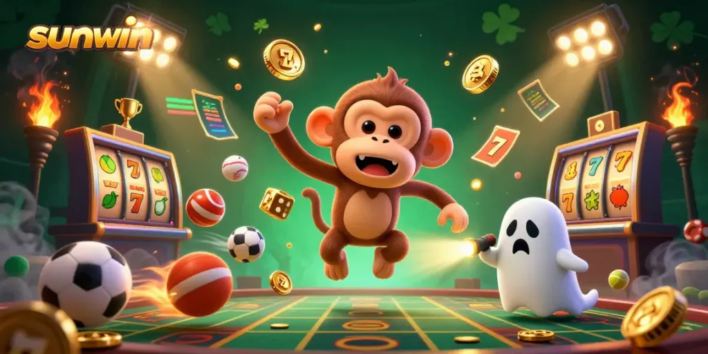 Sunwin offers an exciting gaming experience with golden elements in a vibrant casino atmosphere.