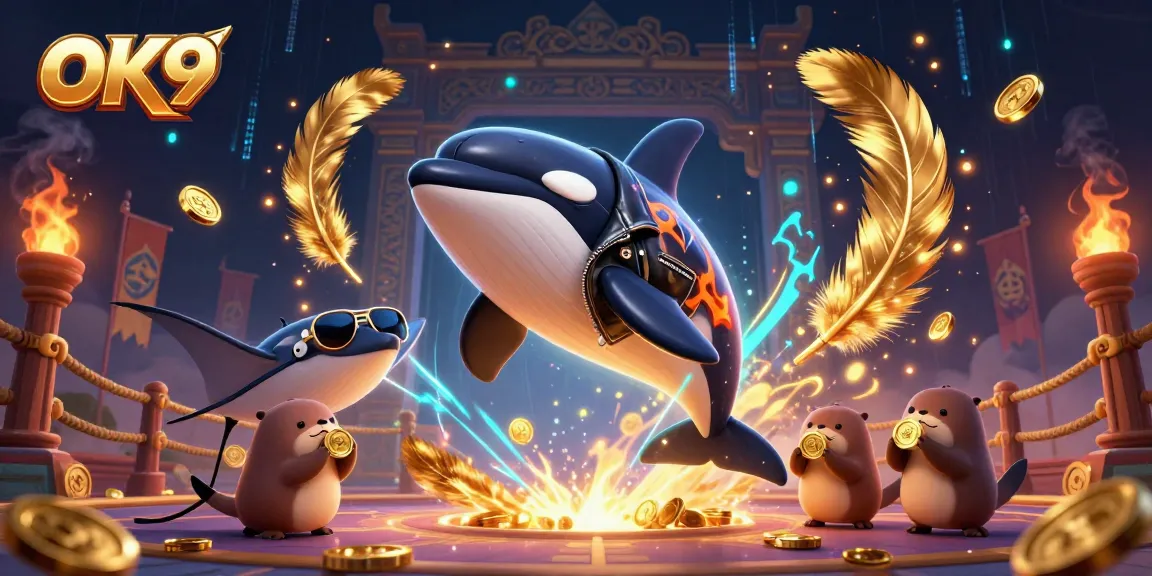 Engage with OK9's thrilling gaming experience featuring vibrant characters and casino elements.