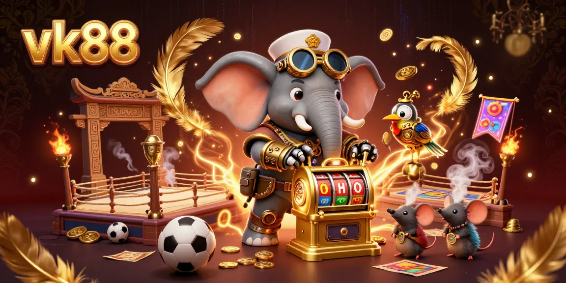 Experience thrilling action at vk88 with a vibrant 3D illustration of steampunk characters in a betting arena.