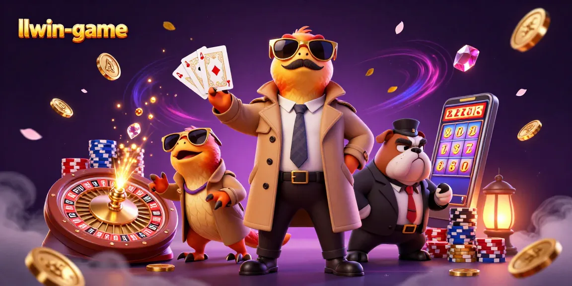 Spin exciting slot reels at llwin-game in a vibrant casino illustration featuring lively elements.
