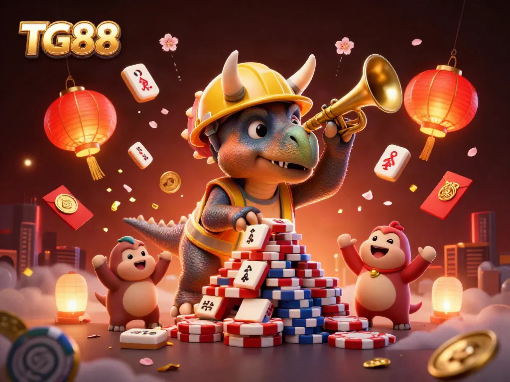 Celebrate wins at TG88 with a lively 3D casino scene bursting with energy and excitement.