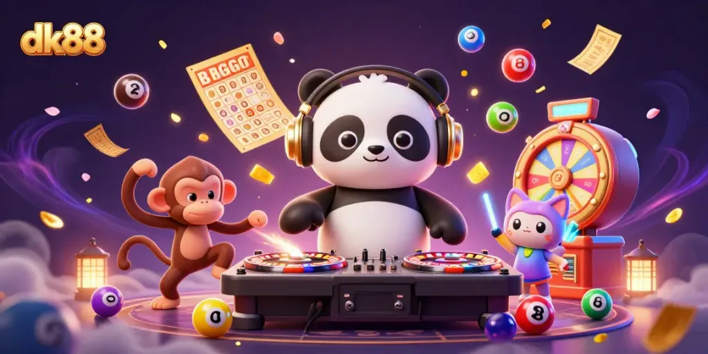 Experience the excitement of dk88 casino gaming with dynamic characters and vibrant elements in this 3D illustration.