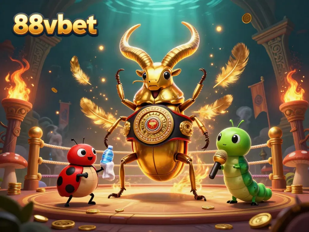 Engage with thrilling 88vbet casino adventures as golden stag beetle and friends battle in excitement.