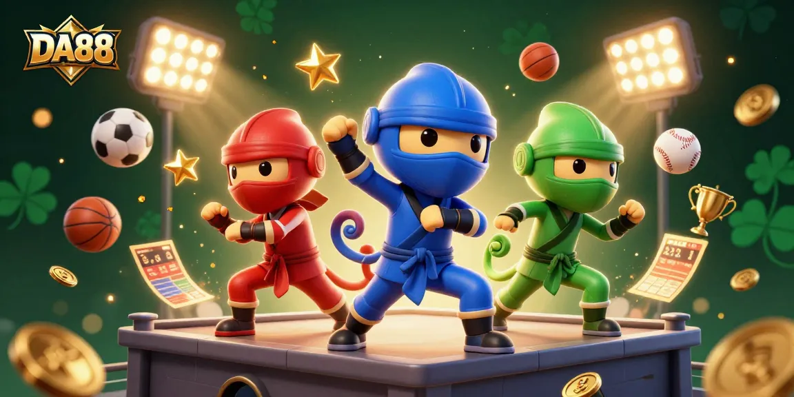 DA88 showcases exciting betting action with chameleon ninjas and dynamic sports elements.