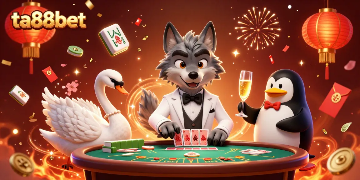Experience the excitement of ta88bet with this vibrant casino illustration showcasing baccarat and lively characters.