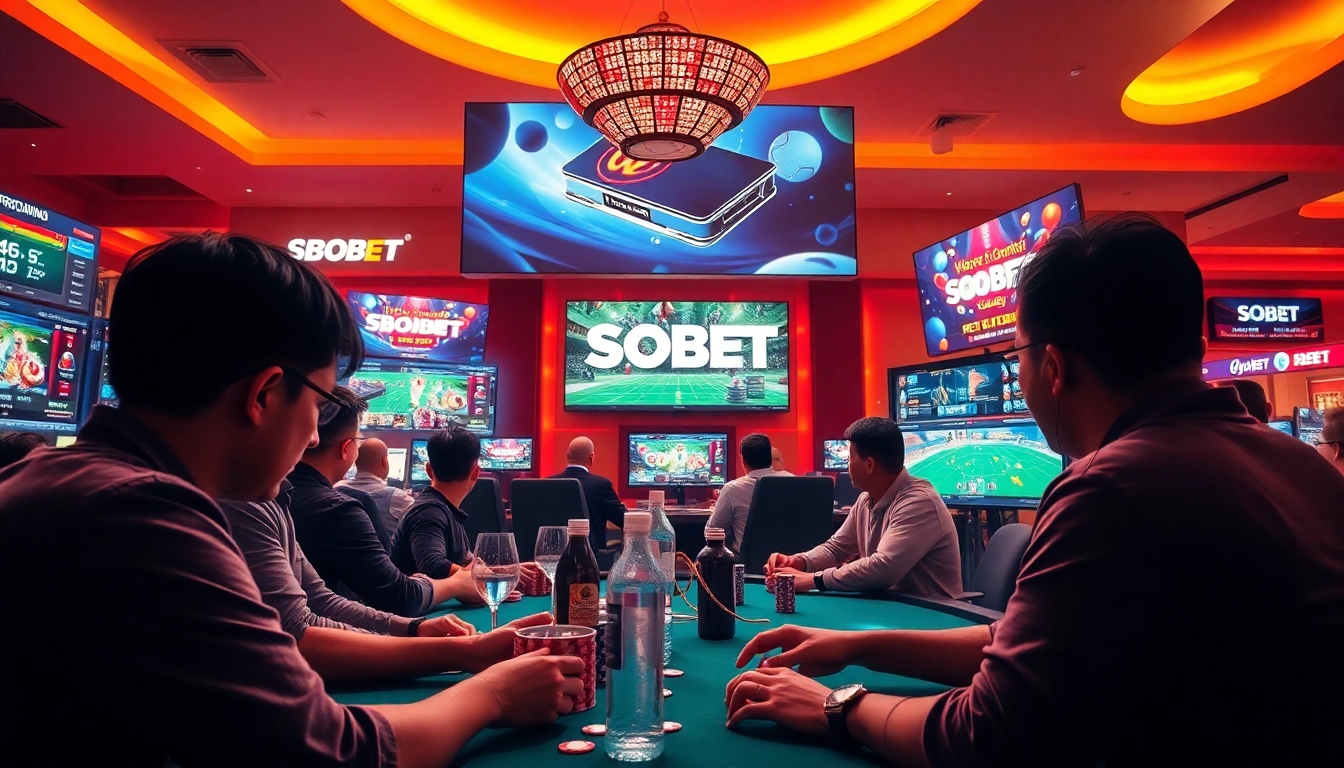Exciting online gaming scene at sbobet.dance with players engaging in poker and sports betting.