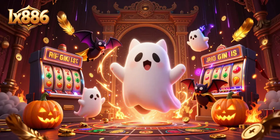 Engage in thrilling slot gaming at lx886 with our vibrant ghost cat and fortune-themed imagery.