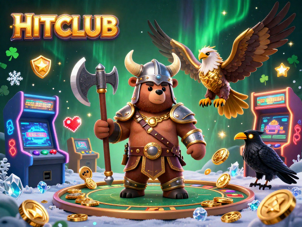 Experience thrilling gaming at HITCLUB with captivating 3D characters and casino-themed elements.