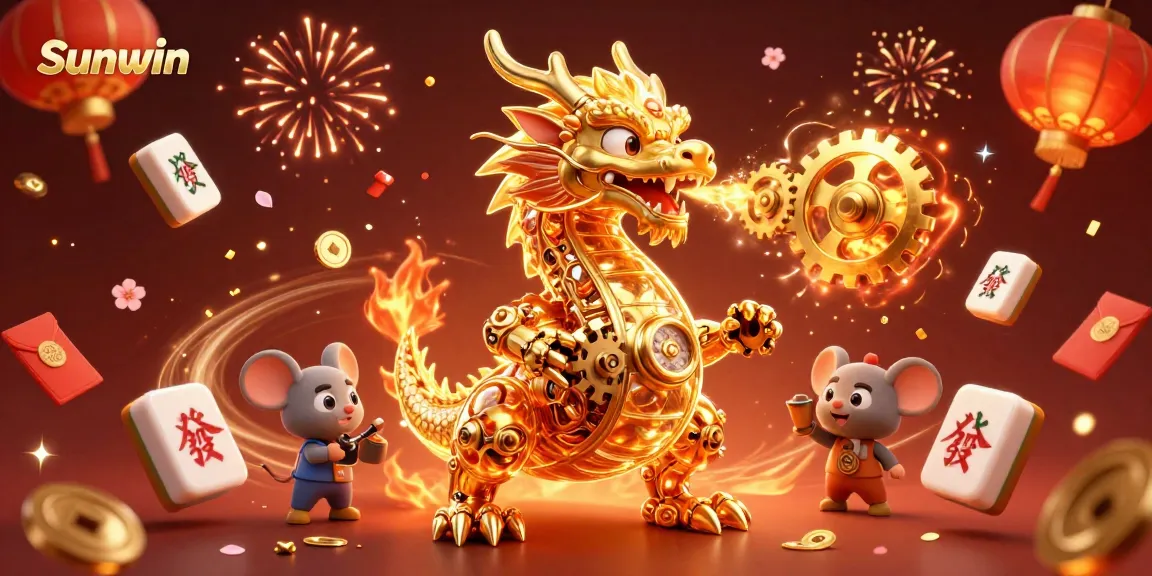 Experience thrilling gameplay with Sunwin as a golden dragon breathes winning gears and cogs.