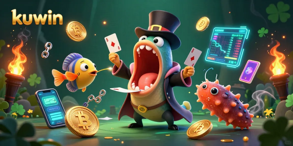 Kuwin players enjoy immersive gambling with a magical undersea scene featuring card tricks and crypto coins.