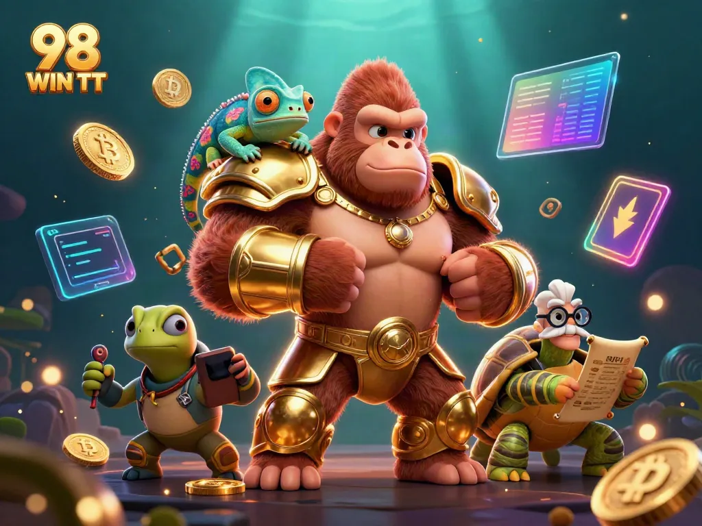 Engage in thrilling gaming at 98 WIN TT with a powerful gorilla king and adventurous companions.