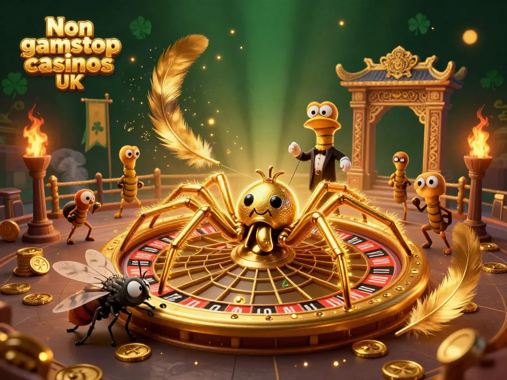 Engaging scene showcasing Non gamstop casinos UK with animated characters placing bets in a vibrant casino environment.