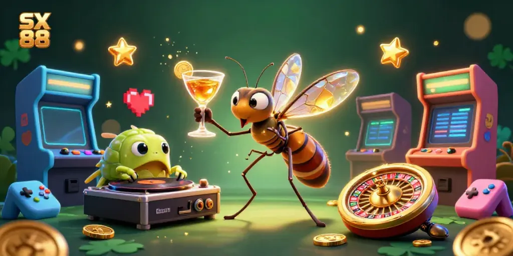 Engaging SX 88 themed casino scene with vibrant characters and gaming elements.