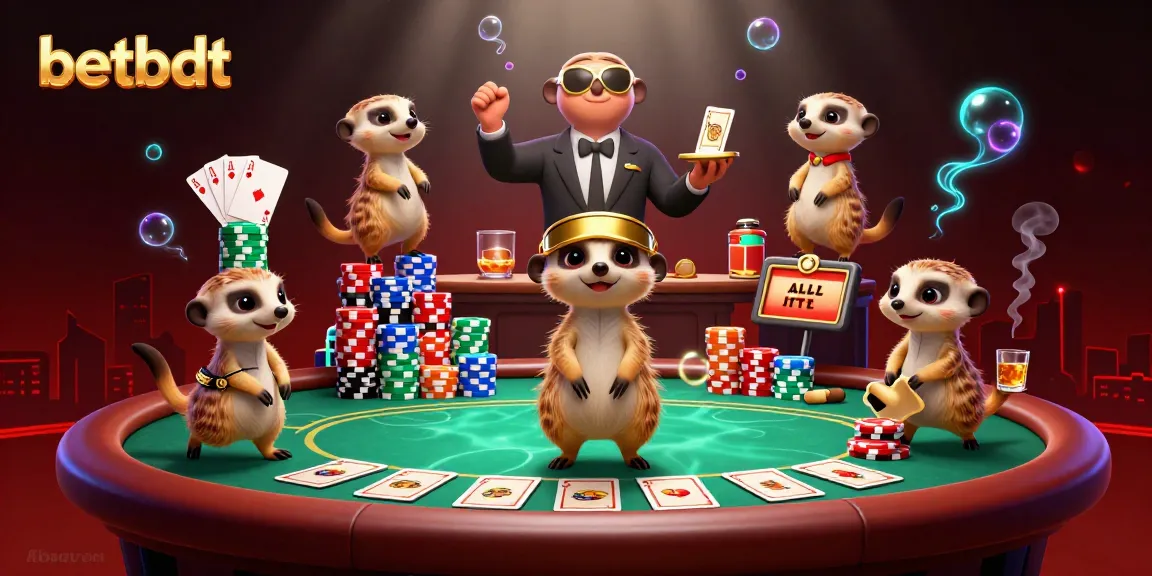 Experience intense gaming action at betbdt with meerkats operating a vibrant casino scene.