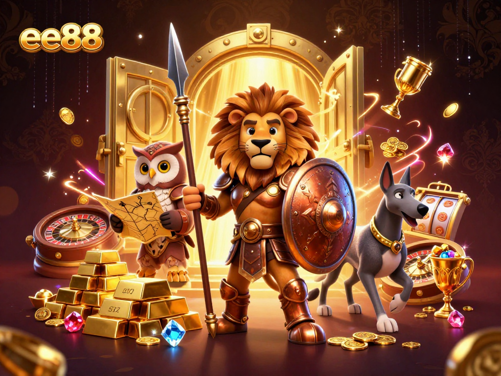 Experience thrilling gaming action with ee88 in a richly detailed casino illustration.