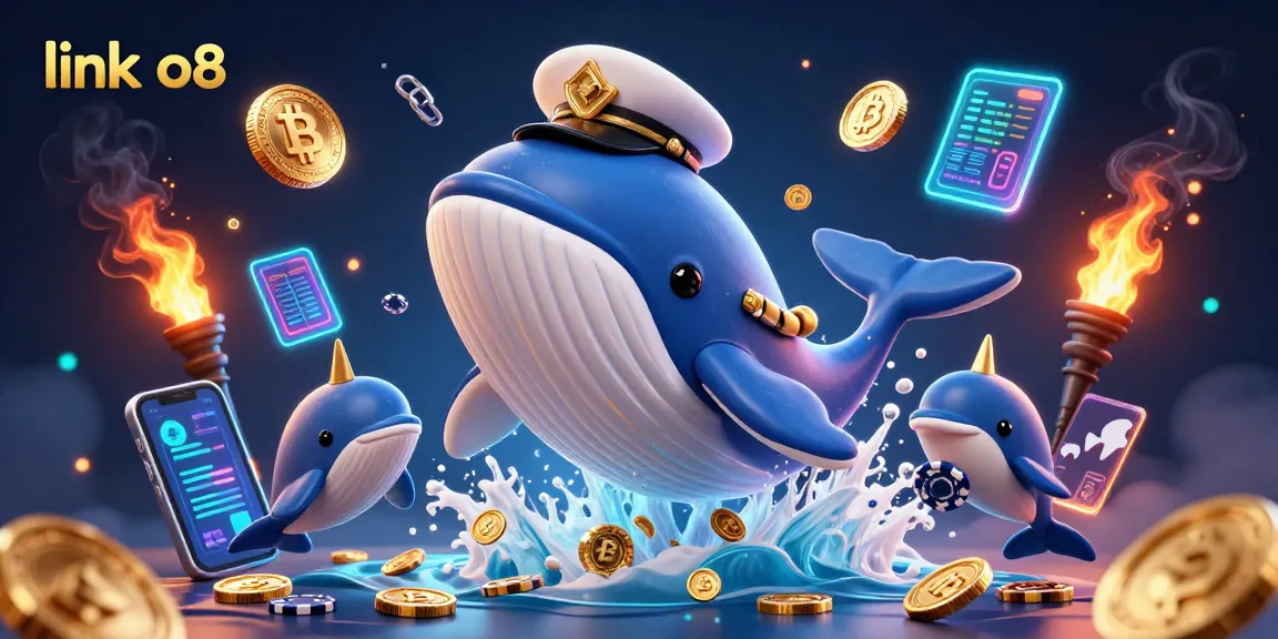 Exciting slot gaming experience with link o8 featuring a cartoon whale with golden epaulettes amidst shimmering coins.