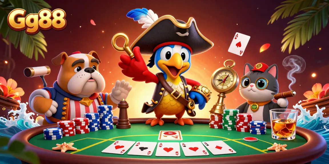 Join Gg88 for an exhilarating poker game with colorful chips and thrilling characters in action.