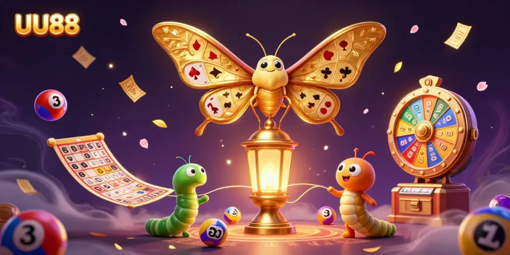 Experience exhilarating wins at UU88 with vibrant lottery scenes and golden casino elements.