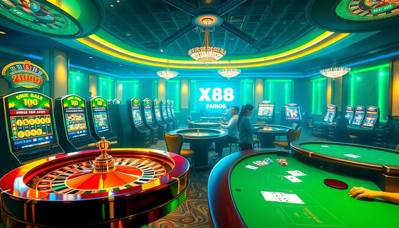 Experience the excitement of XX88 casino with vibrant slot machines and poker tables.