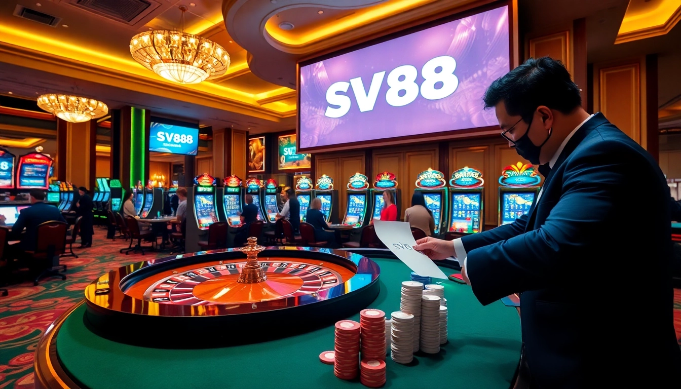 Betting action at SV88s.pro casino with roulette table and players enjoying a vibrant atmosphere.