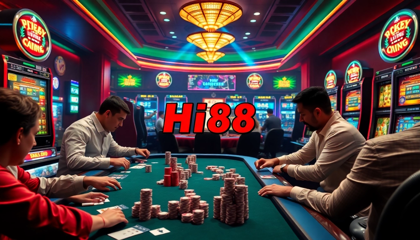 Exciting online gambling scene at Hi88 with players engaged in poker and blackjack on stimmgewitter.org.