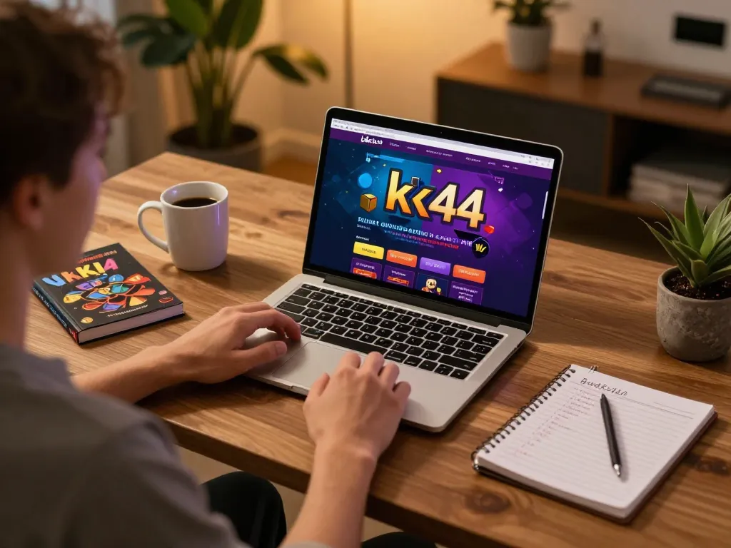 Engaging in online gaming on kk44 while strategizing with notes and coffee nearby