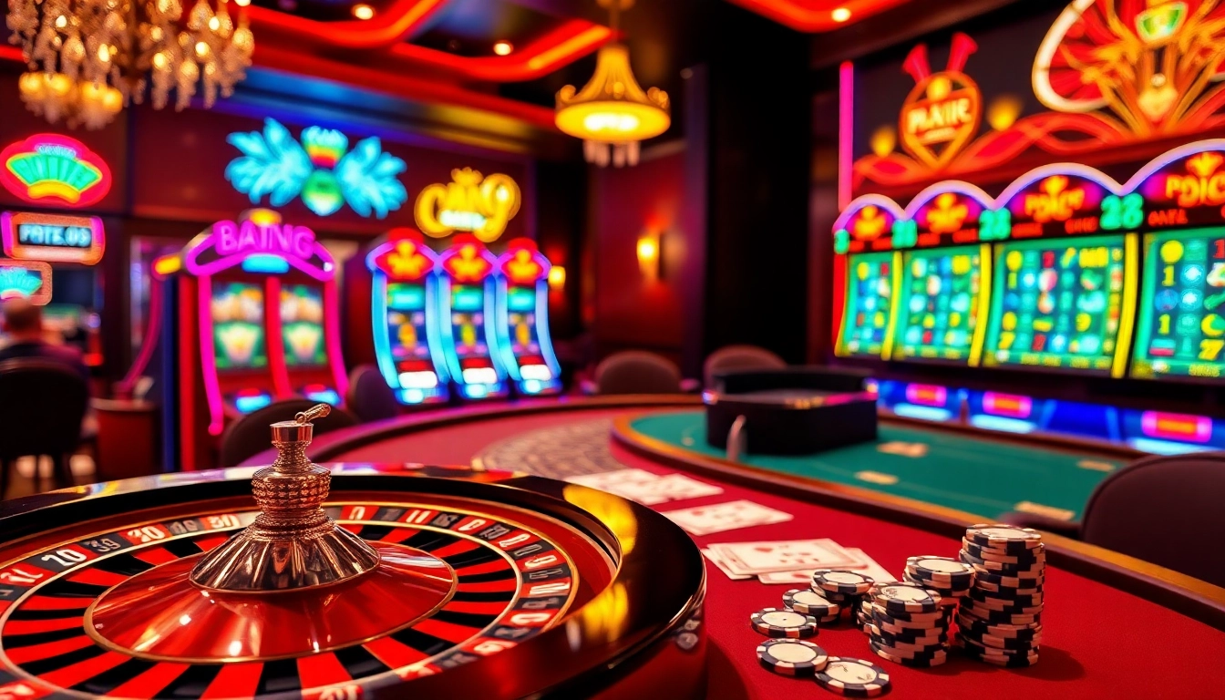 Experience the excitement of 33WIN with a luxurious casino scene featuring roulette and blackjack.
